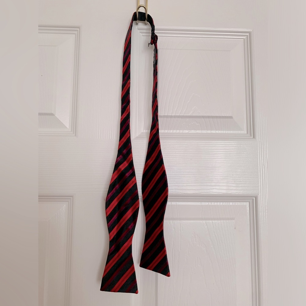 💯% Silk Bow Tie: Red, Purple & Black Stripes